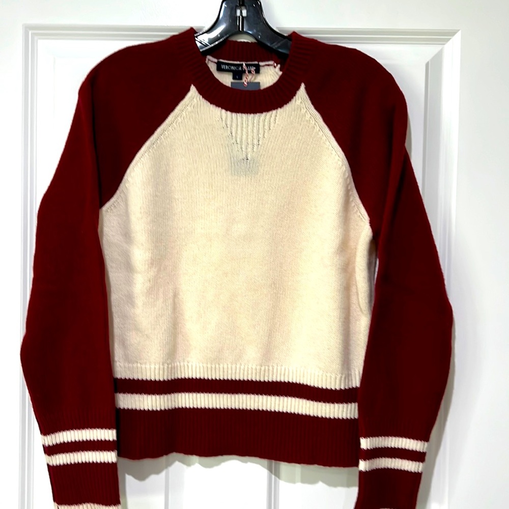Veronica Beard Ralie Pullover Sweater Ivory/Maroon size small new with tags